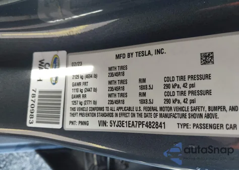 2023 Tesla Model 3 Rear-Wheel Drive from USA, damaged, VIN 5YJ3E1EA7PF482841